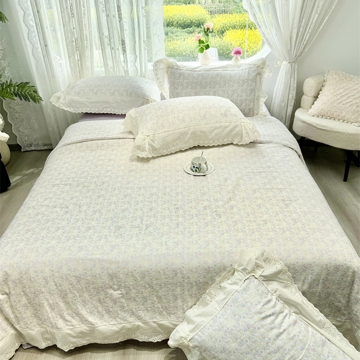 91家纺网 家纺一手货源 找家纺 眠博士2025新款双层纱印花花边夏被花卉系列  夏被-茱丽叶