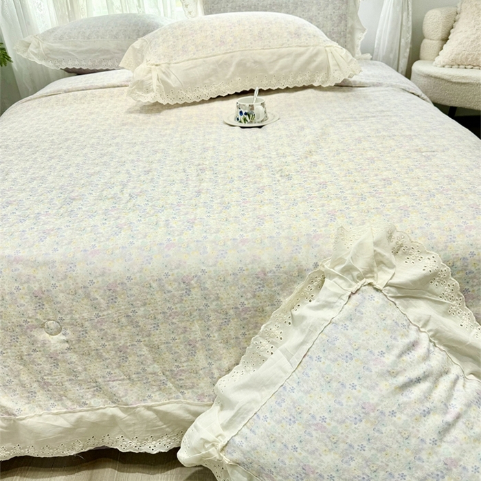 91家纺网 家纺一手货源 找家纺 眠博士2025新款双层纱印花花边夏被花卉系列  夏被-茱丽叶