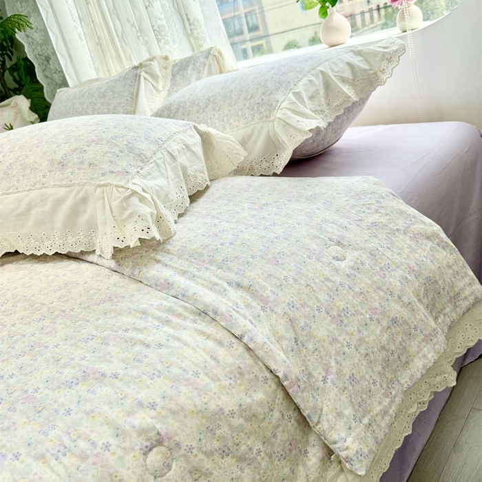 91家纺网 家纺一手货源 找家纺 眠博士2025新款双层纱印花花边夏被花卉系列  夏被-茱丽叶