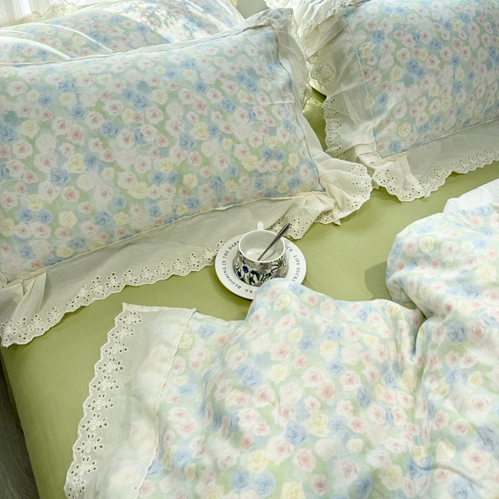 眠博士2025新款双层纱印花花边夏被花卉系列  夏被-薄雾玫瑰