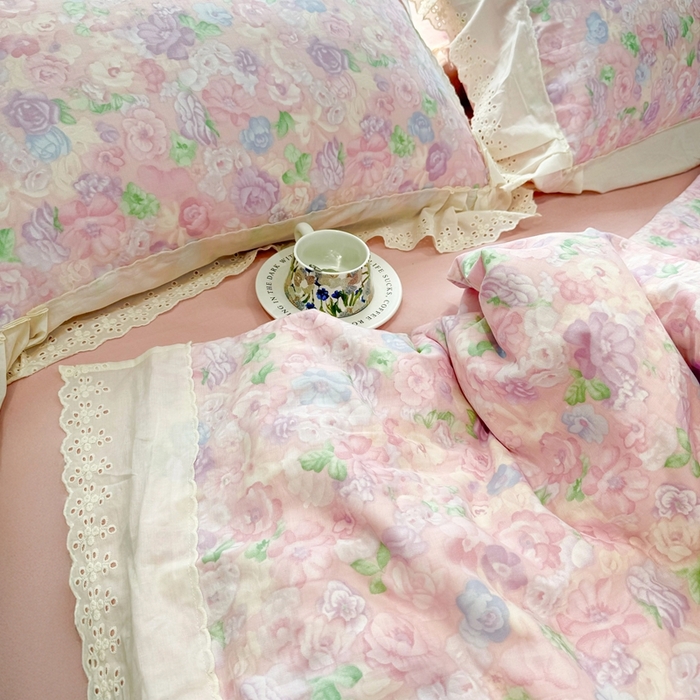 眠博士2025新款双层纱印花花边夏被花卉系列  夏被-甜美梦境