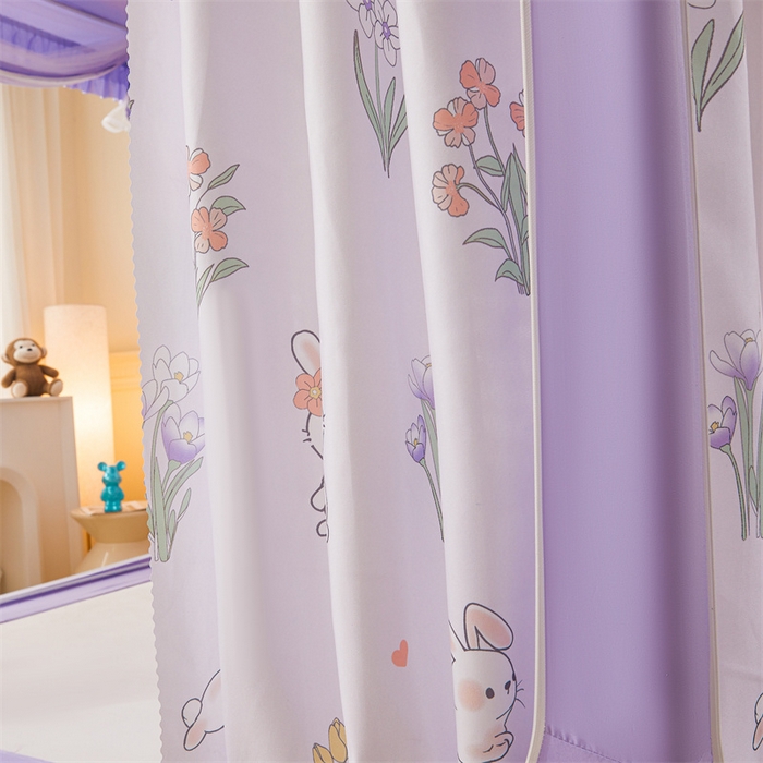 91家纺网 家纺一手货源 找家纺 浪幔纱蚊帐 2025新款A类可拆卸床单全底防摔蚊帐遮光床帘一体式回底拉链坐床 花丛小兔【全底款】