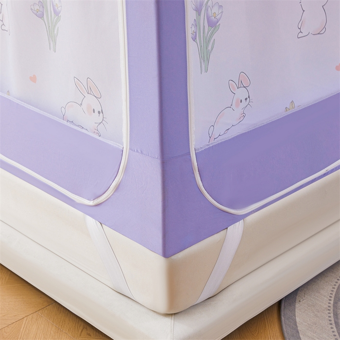 91家纺网 家纺一手货源 找家纺 浪幔纱蚊帐 2025新款A类可拆卸床单全底防摔蚊帐遮光床帘一体式回底拉链坐床 花丛小兔【全底款】