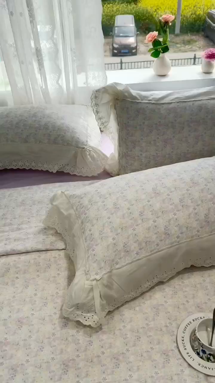 91家纺网 家纺一手货源 找家纺 眠博士2025新款双层纱印花花边夏被花卉系列  夏被-茱丽叶