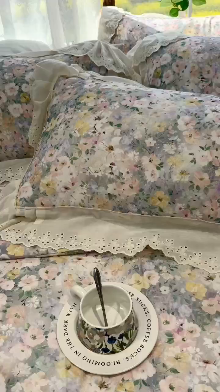 91家纺网 家纺一手货源 找家纺 眠博士2025新款双层纱印花花边夏被花卉系列  夏被-楼兰