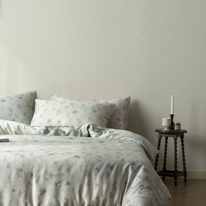 91家纺网 家纺一手货源 找家纺 咏绒家纺工厂店 2025新款A类奥地利进口天丝轻奢花卉款四件套系列 知晓绿-风格一