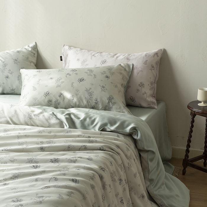 91家纺网 家纺一手货源 找家纺 咏绒家纺工厂店 2025新款A类奥地利进口天丝轻奢花卉款四件套系列 知晓绿-风格一