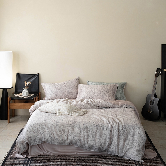 咏绒家纺工厂店 2025新款A类奥地利进口天丝轻奢花卉款四件套系列 安夏灰-风格二