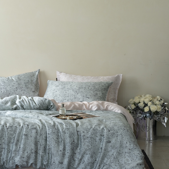 91家纺网 家纺一手货源 找家纺 咏绒家纺工厂店 2025新款A类奥地利进口天丝轻奢花卉款四件套系列 安夏绿-风格二