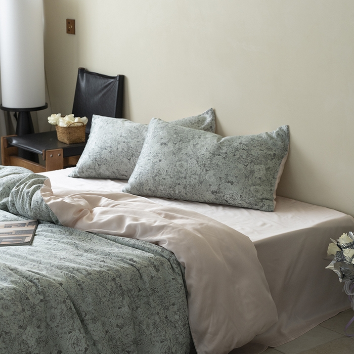 91家纺网 家纺一手货源 找家纺 咏绒家纺工厂店 2025新款A类奥地利进口天丝轻奢花卉款四件套系列 安夏绿-风格二