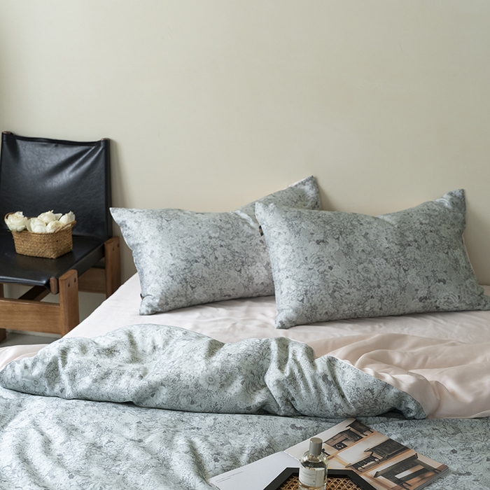 91家纺网 家纺一手货源 找家纺 咏绒家纺工厂店 2025新款A类奥地利进口天丝轻奢花卉款四件套系列 安夏绿-风格二