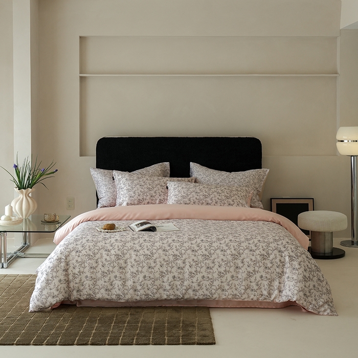 咏绒家纺工厂店 2025新款A类奥地利进口天丝轻奢花卉款四件套系列 春意浓粉-风格二