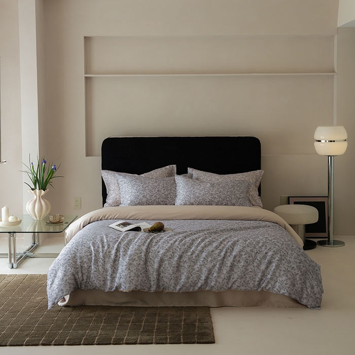 咏绒家纺工厂店 2025新款A类奥地利进口天丝轻奢花卉款四件套系列 花未央浅灰-风格二