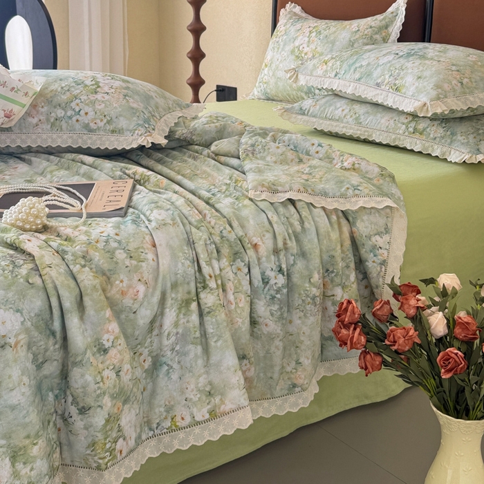 91家纺网 家纺一手货源 找家纺 （总）眠博士2025新款双层纱印花法式花边夏被 