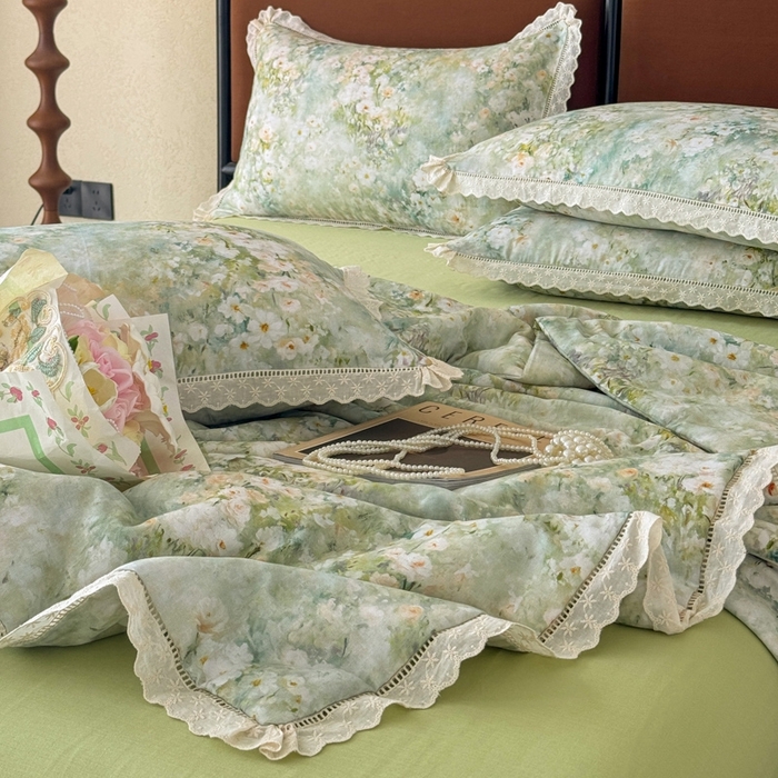 91家纺网 家纺一手货源 找家纺 （总）眠博士2025新款双层纱印花法式花边夏被 