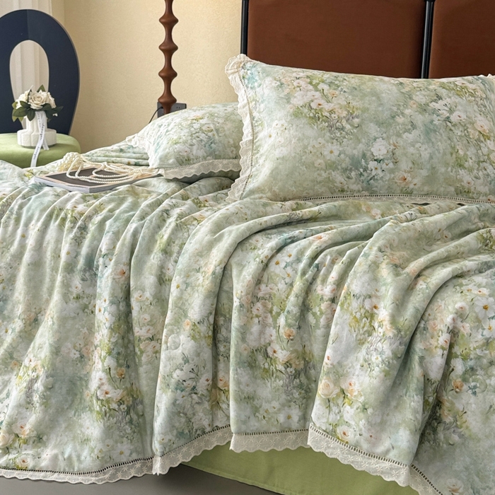 91家纺网 家纺一手货源 找家纺 （总）眠博士2025新款双层纱印花法式花边夏被 