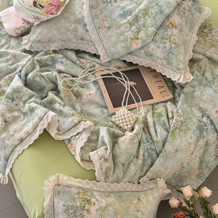 91家纺网 家纺一手货源 找家纺 （总）眠博士2025新款双层纱印花法式花边夏被 