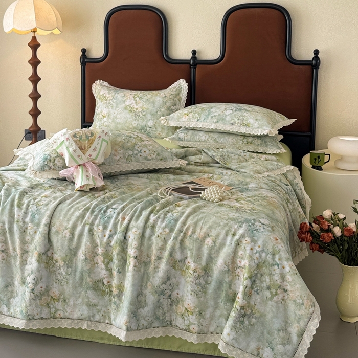 91家纺网 家纺一手货源 找家纺 （总）眠博士2025新款双层纱印花法式花边夏被 