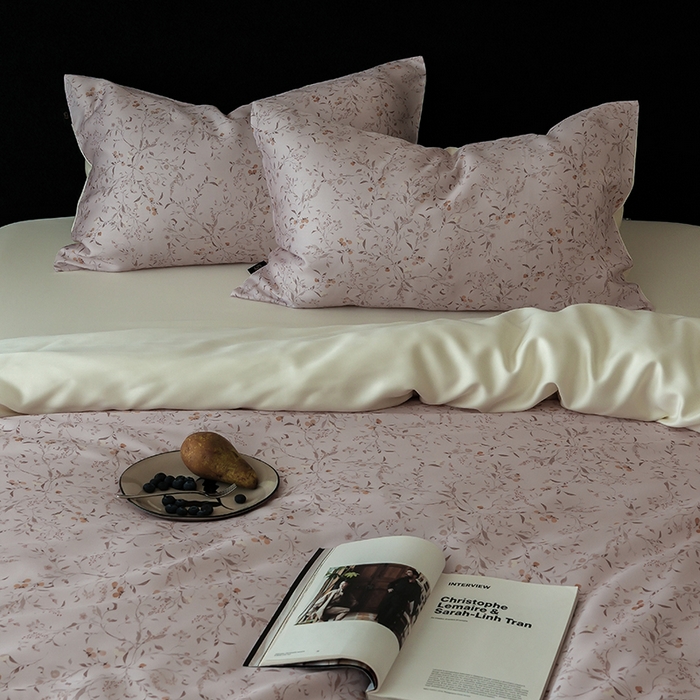 91家纺网 家纺一手货源 找家纺 咏绒家纺工厂店 2025新款A类奥地利进口天丝轻奢花卉款四件套系列 慕莎粉-风格二