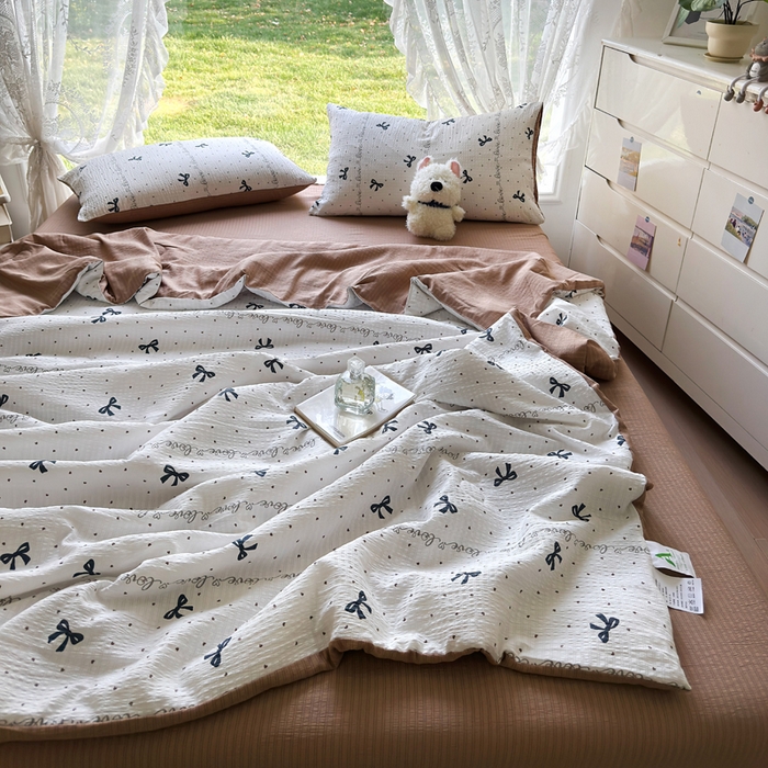 91家纺网 家纺一手货源 找家纺 （总）王朝国际 2025新款直播热款有氧双层纱碎花夏被四件套