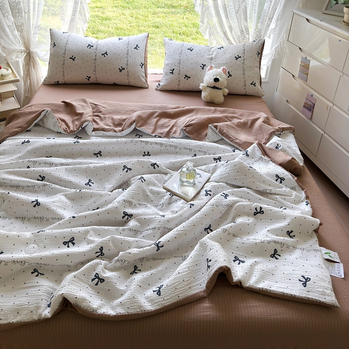 91家纺网 家纺一手货源 找家纺 王朝国际 2025新款直播热款有氧双层纱碎花夏被四件套 爱心碟