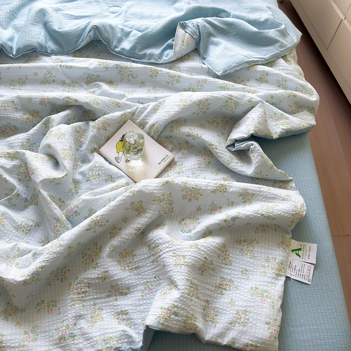 91家纺网 家纺一手货源 找家纺 王朝国际 2026新款直播热款有氧双层纱碎花夏被四件套 兰亭