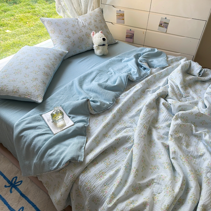 91家纺网 家纺一手货源 找家纺 王朝国际 2026新款直播热款有氧双层纱碎花夏被四件套 兰亭