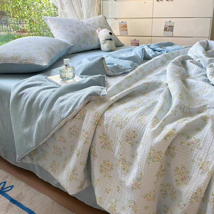 91家纺网 家纺一手货源 找家纺 王朝国际 2026新款直播热款有氧双层纱碎花夏被四件套 兰亭