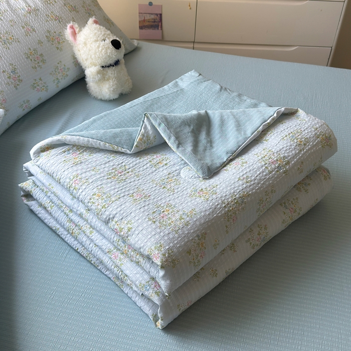 91家纺网 家纺一手货源 找家纺 王朝国际 2026新款直播热款有氧双层纱碎花夏被四件套 兰亭