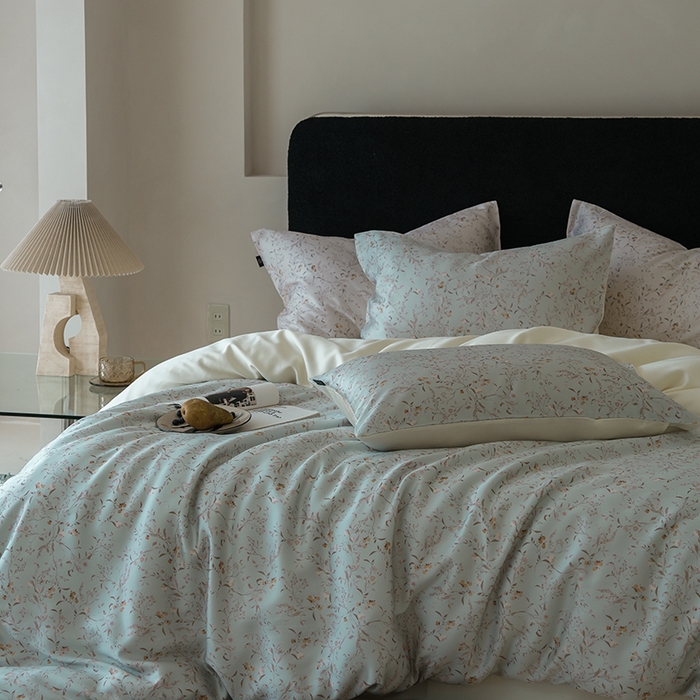 91家纺网 家纺一手货源 找家纺 咏绒家纺工厂店 2025新款A类奥地利进口天丝轻奢花卉款四件套系列 慕莎绿-风格二