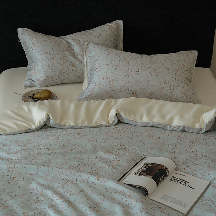 91家纺网 家纺一手货源 找家纺 咏绒家纺工厂店 2025新款A类奥地利进口天丝轻奢花卉款四件套系列 慕莎绿-风格二