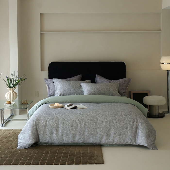 咏绒家纺工厂店 2025新款A类奥地利进口天丝轻奢花卉款四件套系列 晚风浅灰-风格二