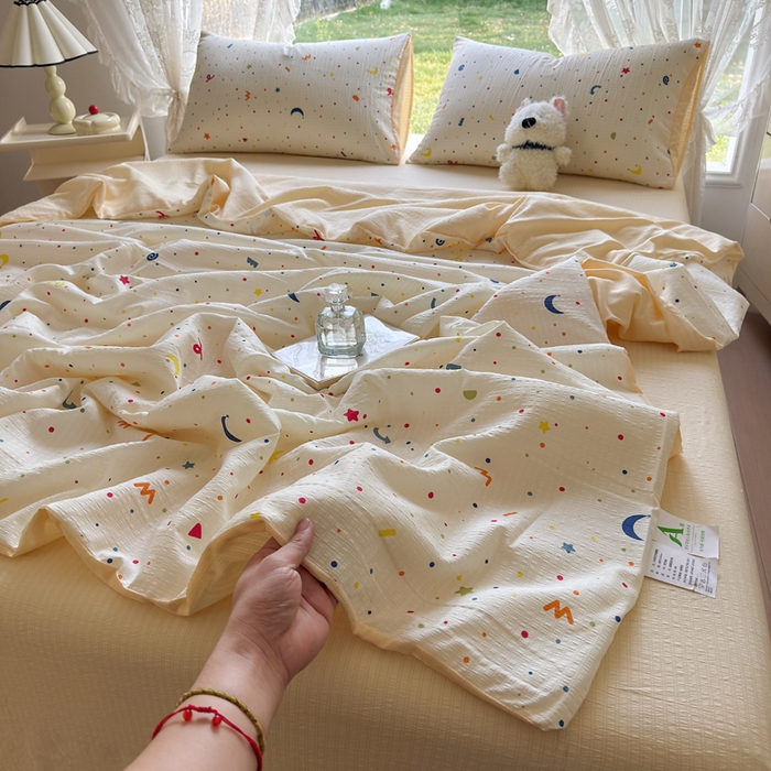 王朝国际 2025新款直播热款有氧双层纱碎花夏被四件套 奶油派