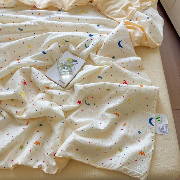 91家纺网 家纺一手货源 找家纺 王朝国际 2025新款直播热款有氧双层纱碎花夏被四件套 奶油派