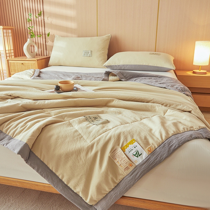 91家纺网 家纺一手货源 找家纺 咏绒家纺工厂店 2025春夏新款7A抗菌水洗棉大豆夏被夏凉被空调被 7A高级咖