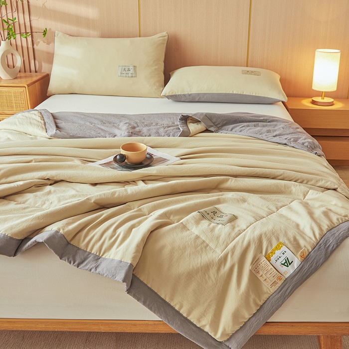 91家纺网 家纺一手货源 找家纺 咏绒家纺工厂店 2025春夏新款7A抗菌水洗棉大豆夏被夏凉被空调被 7A高级咖