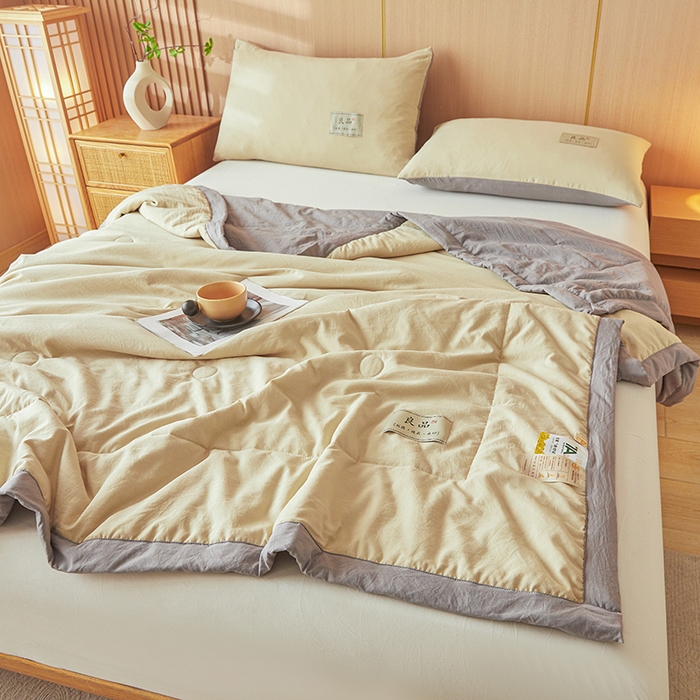 91家纺网 家纺一手货源 找家纺 咏绒家纺工厂店 2025春夏新款7A抗菌水洗棉大豆夏被夏凉被空调被 7A高级咖