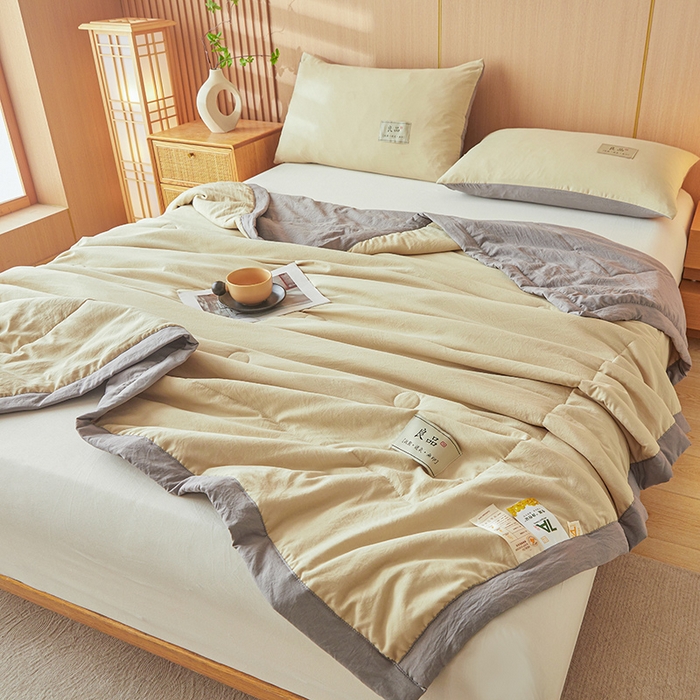 91家纺网 家纺一手货源 找家纺 咏绒家纺工厂店 2025春夏新款7A抗菌水洗棉大豆夏被夏凉被空调被 7A高级咖