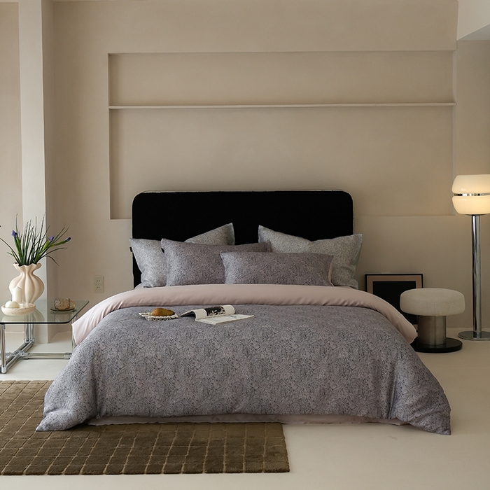 咏绒家纺工厂店 2025新款A类奥地利进口天丝轻奢花卉款四件套系列 晚风深灰-风格二