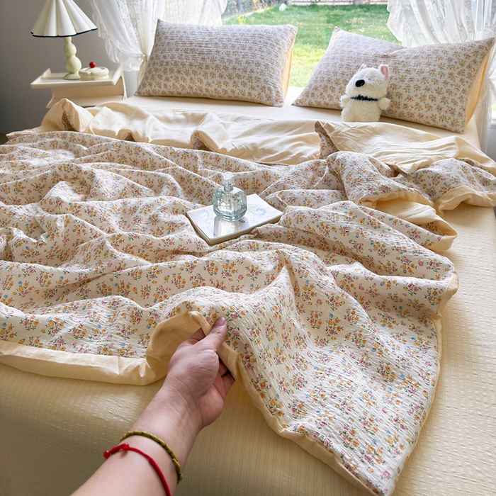 王朝国际 2025新款直播热款有氧双层纱碎花夏被四件套 月光女神