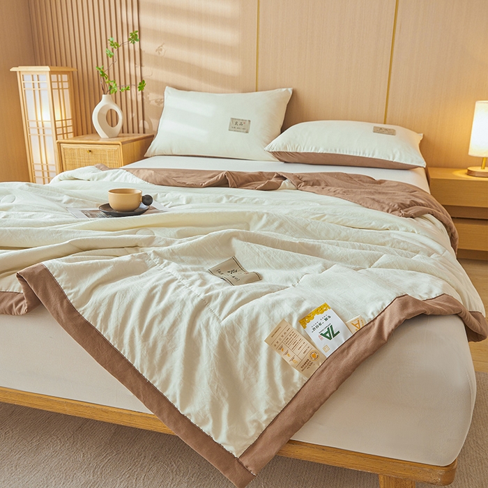 91家纺网 家纺一手货源 找家纺 咏绒家纺工厂店 2025春夏新款7A抗菌水洗棉大豆夏被夏凉被空调被 7A深棕色