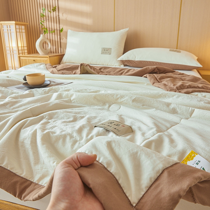 91家纺网 家纺一手货源 找家纺 咏绒家纺工厂店 2025春夏新款7A抗菌水洗棉大豆夏被夏凉被空调被 7A深棕色