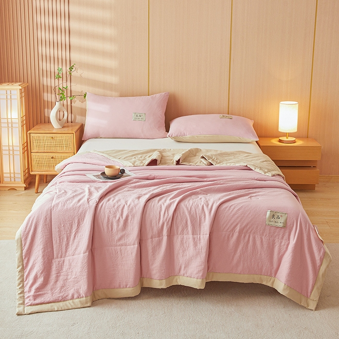 91家纺网 家纺一手货源 找家纺 咏绒家纺工厂店 2025春夏新款7A抗菌水洗棉大豆夏被夏凉被空调被 7A桃粉色