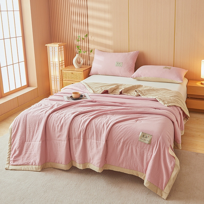 91家纺网 家纺一手货源 找家纺 咏绒家纺工厂店 2025春夏新款7A抗菌水洗棉大豆夏被夏凉被空调被 7A桃粉色