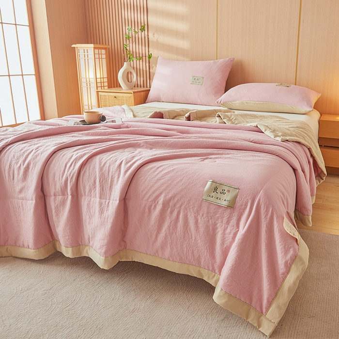 91家纺网 家纺一手货源 找家纺 咏绒家纺工厂店 2025春夏新款7A抗菌水洗棉大豆夏被夏凉被空调被 7A桃粉色