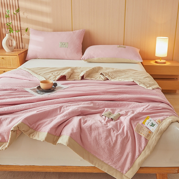 91家纺网 家纺一手货源 找家纺 咏绒家纺工厂店 2025春夏新款7A抗菌水洗棉大豆夏被夏凉被空调被 7A桃粉色