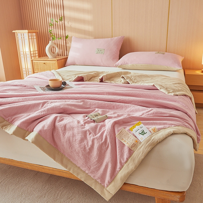 91家纺网 家纺一手货源 找家纺 咏绒家纺工厂店 2025春夏新款7A抗菌水洗棉大豆夏被夏凉被空调被 7A桃粉色