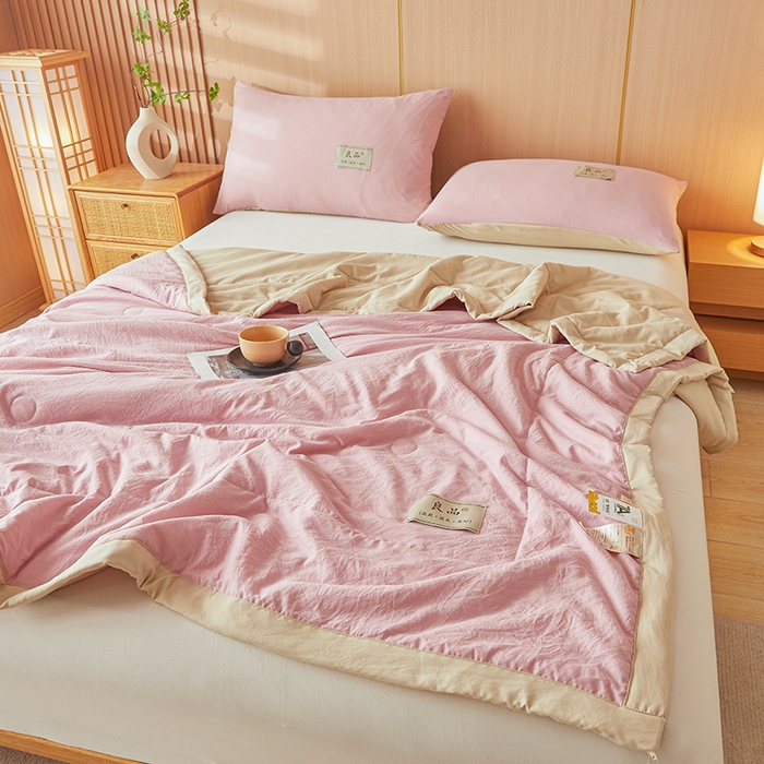 91家纺网 家纺一手货源 找家纺 咏绒家纺工厂店 2025春夏新款7A抗菌水洗棉大豆夏被夏凉被空调被 7A桃粉色
