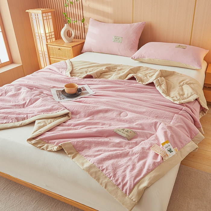 91家纺网 家纺一手货源 找家纺 咏绒家纺工厂店 2025春夏新款7A抗菌水洗棉大豆夏被夏凉被空调被 7A桃粉色
