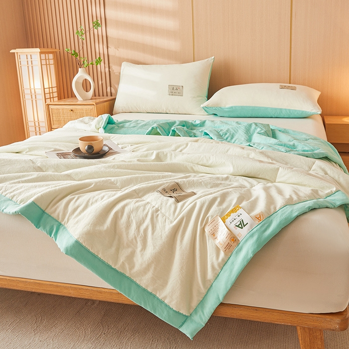 91家纺网 家纺一手货源 找家纺 咏绒家纺工厂店 2025春夏新款7A抗菌水洗棉大豆夏被夏凉被空调被 7A天空蓝